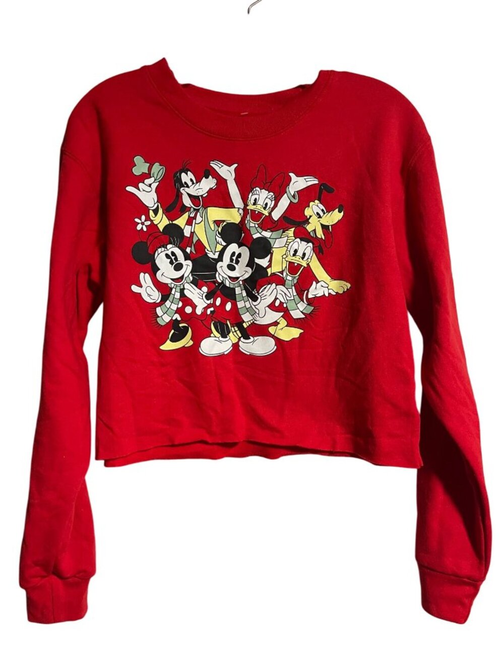 Disney Mickey & Friends Red Cropped Sweatshirt Womens M Long Sleeve Graphic